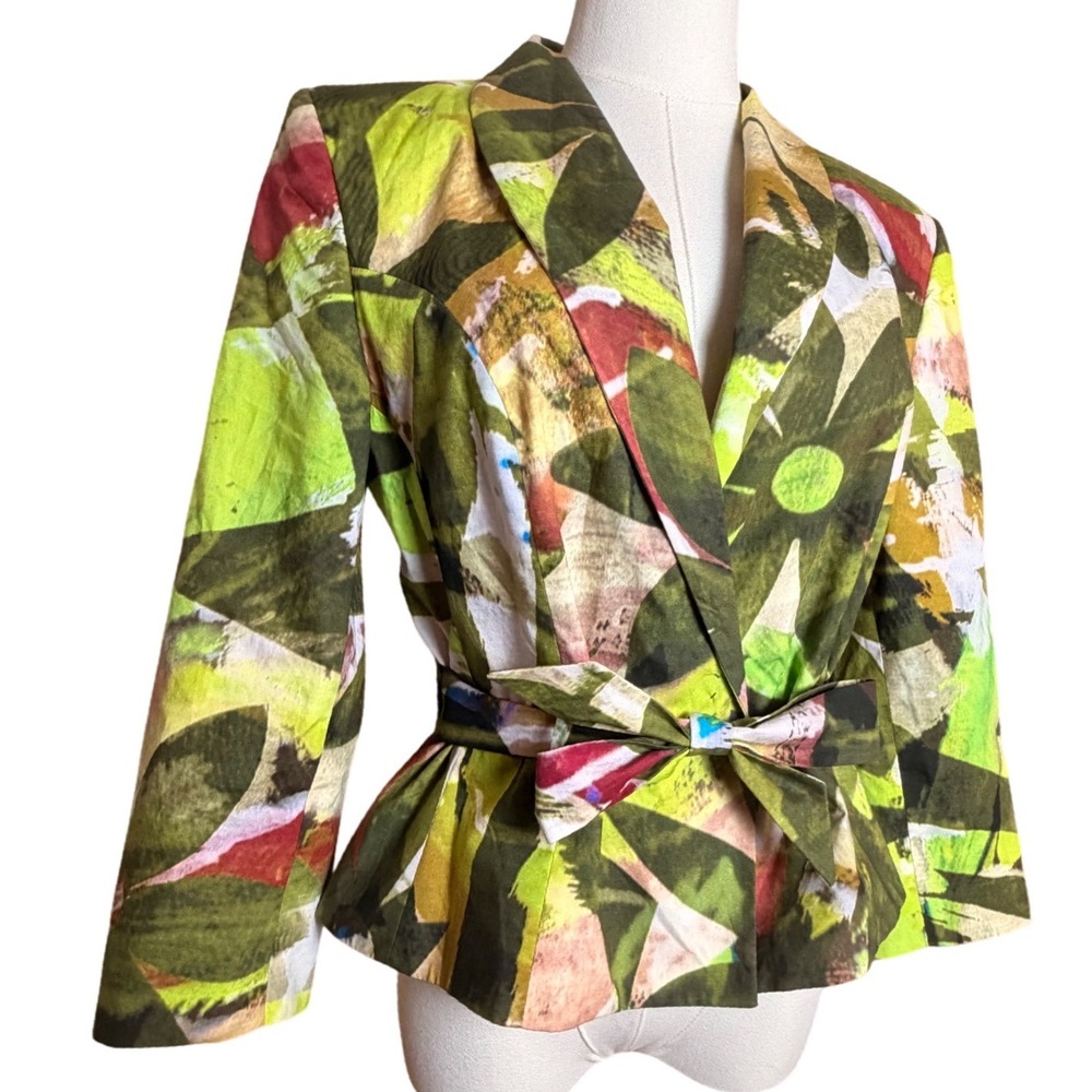 PAUW Amsterdam Art To Wear Abstract Floral Tie Waist Blazer Jacket S/M